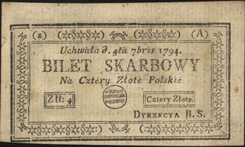 4 złote polskie 4.09.1794, seria 2-A, Miłczak A1