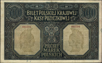 500 marek polskich, 15.01.1919, Miłczak 17, Lucow 312 (R5), bardzo rzadkie