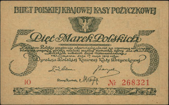 5 marek polskich, 17.05.1919, seria IO, Miłczak 20c, Lucow 330 (R2), wyśmienite