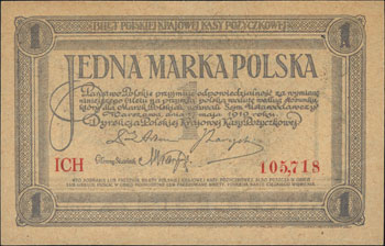 1 marka polska seria ICH (I-), 5 marek polskich seria O (II) i 20 marek polskich seria G (III) 17.05.1919, Miłczak 19b, 20b i 21c, Lucow 325, 328 i 334, razem 3 sztuki