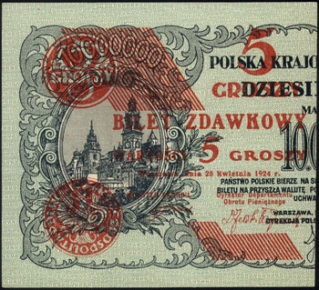 5 groszy 28.04.1924, lewa i prawa połówka, Miłczak 43a i 43b, Lucow 699 i 700 (R2), razem 2 sztuki, bardzo ładne