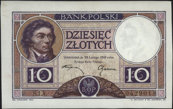 10 złotych 28.02.1919, seria S.1.A, 042901, klau