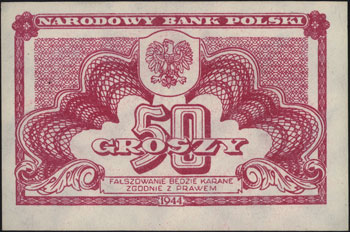 50 groszy 1944, bez oznaczenia serii, Miłczak 104a, wyśmienite
