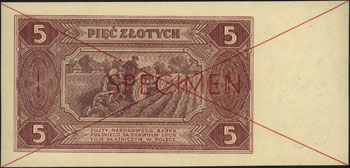 5 złotych 1.07.1948, seria AL 1234567, czerwony nadruk SPECIMEN, Miłczak 135a
