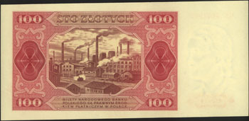 100 złotych 1.07.1948, seria GS, bez ramki wokół nominału, Miłczak 139e, w stanie bankowym bardzo rzadkie