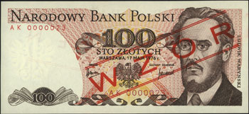 100 złotych 17.05.1976, seria AK 0000023, czerwo