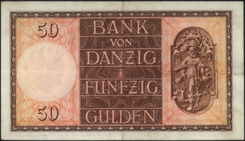 50 guldenów 5.02.1937, seria H, Miłczak G52, Ros. 843, rzadkie, egzemplarz zaprezentowany w katalogu banknotów Cz. Miłczaka