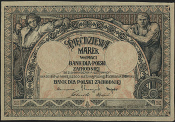 Bank dla Polski Zachodniej, 50 marek ważne do 31.12.1919, Jabłoński 3299 (R8), Lucow 535 (R7), rzadkie i ładnie zachowane