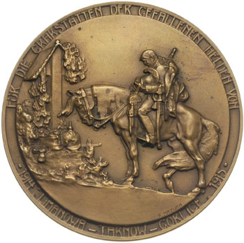 medal jednostronny autorstwa F. Mazury, 1915 r, poświęcony poległym w bitwach na terenie Galicji