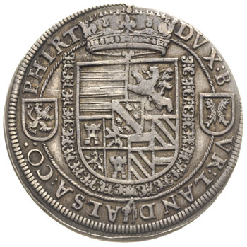 Arcyksiążę Ferdynand 1564-1595, talar bez daty, Ensisheim 28.40 g, Dav. 8089, Voglhuber 84- nienotowany wariant, patyna