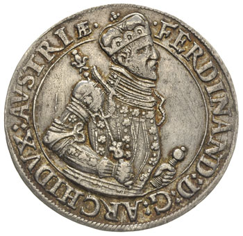 Arcyksiążę Ferdynand 1564-1595, talar bez daty, Hall, 28.44 g, Dav. 8097, Voglhuber 87 var.4, Moser Tursky 271, patyna