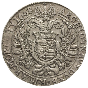 Ferdynand III 1637-1657, talar 1658 K-B, Krzemnica, 28.50 g, Dav. 3198, Voglhuber 197, Herinek 488, rzadszy rocznik, minimalny ślad po zawieszce