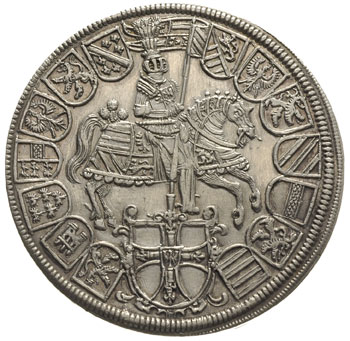 Arcyksiążę Maksymilian I 1590-1618, dwutalar 1614, srebro 56.95 g, Dav.5854, Moser-Tursky 412, tło na awersie i rewersie czyszczone, rzadki