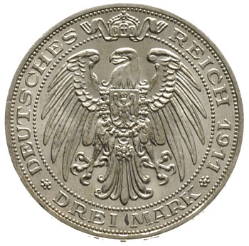 Prusy, Wilhelm II 1888-1918, 3 marki 1911 A, Berlin, 100-lecie Uniwersytetu Wrocławskiego, J. 108, piękne