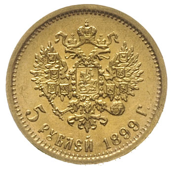 5 rubli 1899 AP, Petersburg, złoto 4.30 g, Kazak