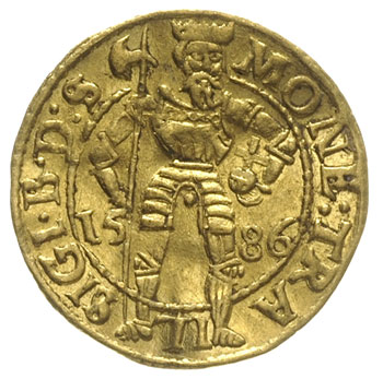 Zygmunt Batory 1581-1602, dukat 1586, Hermannstadt, złoto 3.50 g, Resch 18 lub 19- wariant, lekko gięty