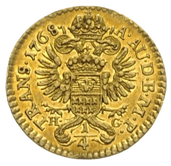 Maria Teresa 1740-1780, 1/4 dukata 1768 / H-G, Karlsburg, złoto 0.86 g, Resch 168, pięknie zachowane i rzadkie