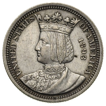 25 centów pamiątkowe 1893, typ Isabella Quarter, wybite z okazji Wystawy Kolumbijskiej w Chicago, srebro 6.22 g, mały nakład, rzadkie, patyna