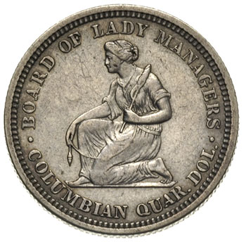 25 centów pamiątkowe 1893, typ Isabella Quarter, wybite z okazji Wystawy Kolumbijskiej w Chicago, srebro 6.22 g, mały nakład, rzadkie, patyna