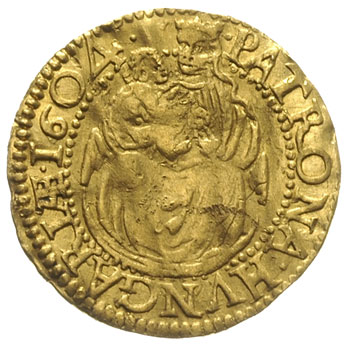 Rudolf II 1552-1612, dukat 1604 / NB, Nagybanya, złoto 3.52 g, Huszar 1007, gięty