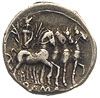 Q. Caecilius Metellus 130 pne, denar, Rzym, Aw: Głowa Romy w skrzydlatym hełmie w prawo, za nią Q...