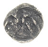 Dymin- miasto /Demmin/, denar koniec XIV w, Aw: Lilia z dwiema kulkami powyżej, Rw: Gryf ?, 0.25 g..