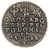 trojak 1588, Olkusz, odmiana z literami CR przy koronie, Iger O.88.7.a (R6), bardzo rzadka moneta ..
