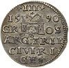 trojak 1590, Ryga, odmiana z dużą głową króla, Iger R.90.2.c (R2), Gerbaszewski 11, nieco nierówno..