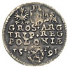 trojak 1591, Olkusz, znak ruszt za głową króla, 