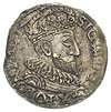 trojak 1593, Olkusz, bez znaku menniczego, Iger O.93.4.c (R1), moneta wybita z końca blachy, na re..