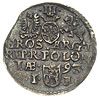 trojak 1593, Olkusz, bez znaku menniczego, Iger O.93.4.c (R1), moneta wybita z końca blachy, na re..