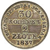 30 kopiejek = 2 złote 1837, Warszawa, Plage 376, Bitkin 1155, bardzo ładny egzemplarz, patyna