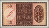 50 guldenów 5.02.1937, perforowany napis CANCELLED i dwukrotny czerwony nadruk MUSTER, seria H 000..