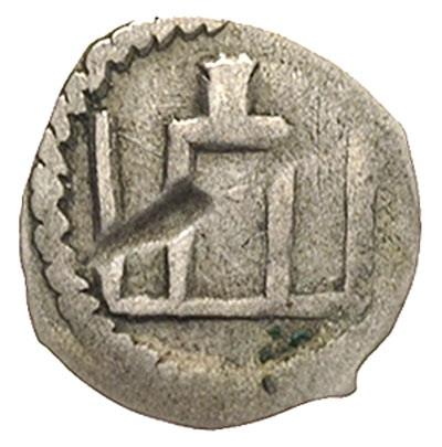 denar, Aw: Kolumny Gedymina, Rw: Ostrze włóczni z krzyżykiem z prawej strony, Ivanauskas 11V1-1, srebro 0.31 g, ślady sklejenia z innym egzemplarzem
