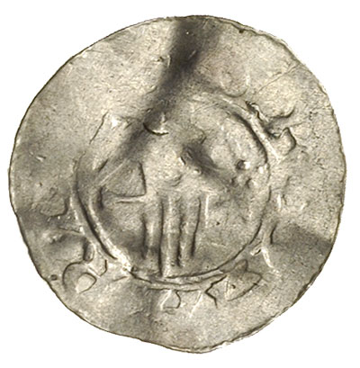 denar mennicy Lüneburg, Aw: Dłoń na tle długiego krzyża, Rw: Krzyż prosty, kulki w polach, srebro 1.02 g, Dbg. 590 Kluge 240, częściowo niedobity