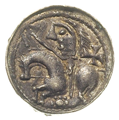 denar książęcy, Aw: Głowa w lewo w obwódce i napis, Rw: Jeździec na koniu w lewo, za nim + srebro 0.60 g, Str. 33, Such. IX/1, ładnie zachowany, patyna, moneta z aukcji Künkera 76/3674