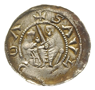 denar, Aw: Książę z mieczem na tronie, obok giermek, wokoło napis, Rw: Rycerz walczący z lwem, srebro 0.55 g, Str. 40, Such. XVI
