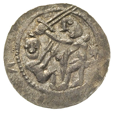 denar, Aw: Rycerz w lewo zamierzający się mieczem na jeńca, Rw: Orzeł chwytający w locie zająca, srebro 0.49 g, Str. 43, Such. XVIII
