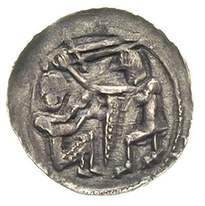 denar, Aw: Rycerz w lewo zamierzający się mieczem na jeńca, Rw: Orzeł chwytający w locie zająca, srebro 0.51 g, Str. 43, Such. XVIII