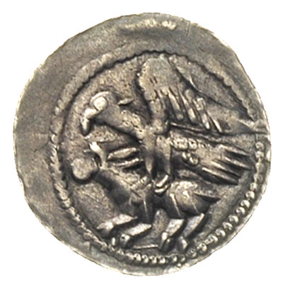 denar, Aw: Rycerz w lewo zamierzający się mieczem na jeńca, Rw: Orzeł chwytający w locie zająca, srebro 0.51 g, Str. 43, Such. XVIII