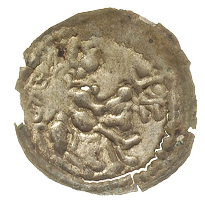 brakteat łaciński, Książę na koniu w prawo, srebro 0.11 g, Str. 103, niewielkie wykruszenia, ale ładnie zachowany