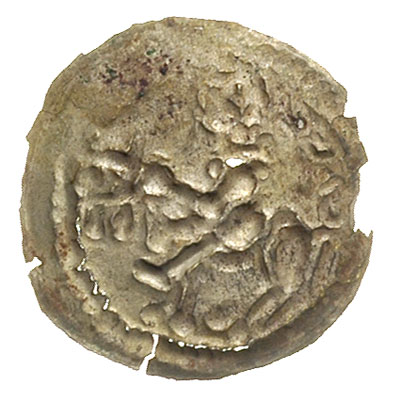 brakteat łaciński, Książę na koniu w prawo, srebro 0.11 g, Str. 103, niewielkie wykruszenia, ale ładnie zachowany