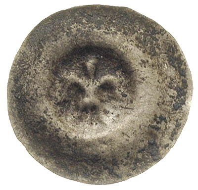 brakteat XIII/XIV w., Lilia trójpłatkowa z przewiązką, 0.36 g, Dbg. 105?