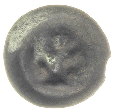 brakteat XIII/XIV w., Lilia czteropłatkowa z przewiązką, 0.29 g, Dbg. 110a, niewielkie wykruszenie, patyna