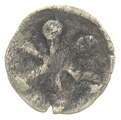 denar XIV w., Aw: Rozeta z sześcioma długimi ram