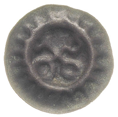 brakteat XIII/XIV w., Dwa skrzyżowane klucze, promienista obwódka, 0.21 g, Dbg. 497, rzadki