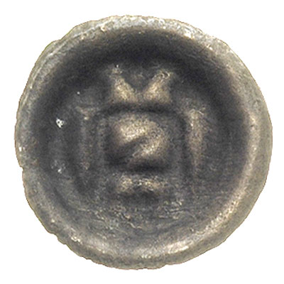 brakteat ok. 1360-1364, Brama ze skosem (prawie niewidocznym), trzema kulkami powyżej i krzyżykiem poniżej, 0.21 g, BRP Prusy T15.12 (ten egzemplarz)