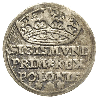 grosz 1529, Kraków, moneta wybita lekko uszkodzonym stemplem, patyna