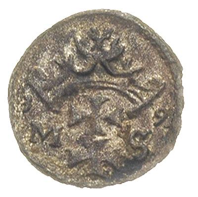 denar 1539, Gdańsk, po bokach herbu litery M-S, T. 20, bardzo rzadka i ładnie zachowana moneta, patyna