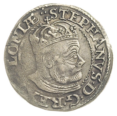 grosz 1579, Olkusz, odmiana z popiersiem króla przerywającym obwódkę, T. 18, moneta z 21 aukcji WCN, bardzo rzadki z ładną patyną